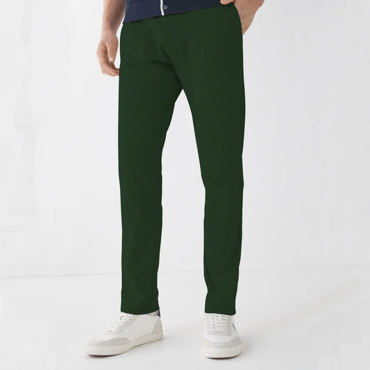 NARROW COTTON PANT-Olive Green